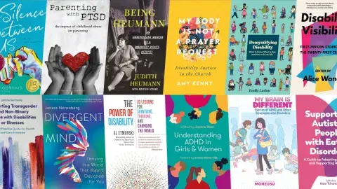Collage of books about disabilities among us
