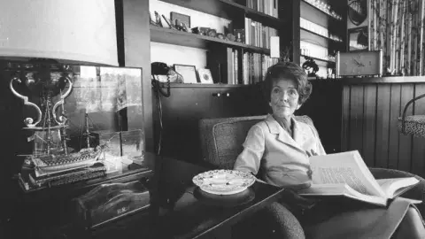 Nancy Reagan in her Bel Air living room