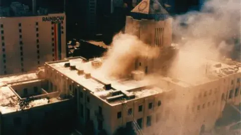 Aerial view of fire, April 29,1986
