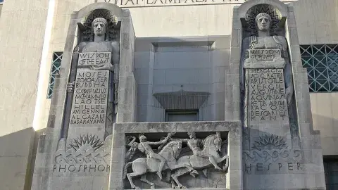 Sculptures in front of the library