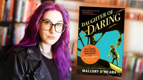 Author Mallory O’Meara and her latest book, Daughter of Daring: The Trick-Riding, Train-Leaping, Road-Racing Life of Helen Gibson, Hollywood’s First Stuntwoman