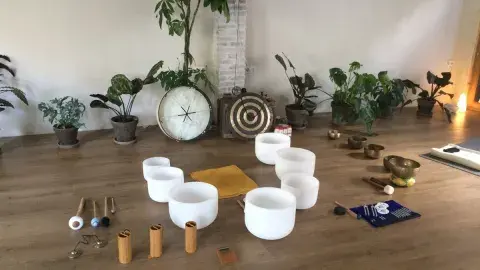 sound bath tools in a room