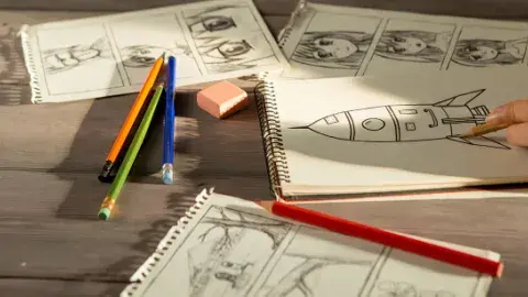 hand drawn pictures on sketch pad paper