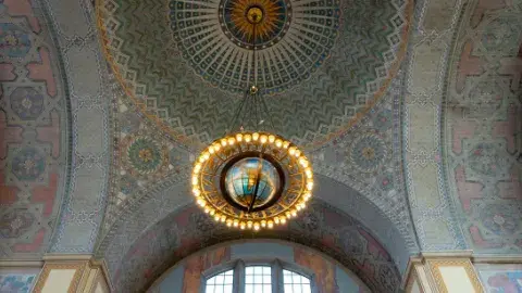Globe chandelier located in the Central Library rotunda