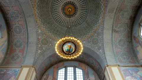 Globe chandelier located in the Central Library rotunda