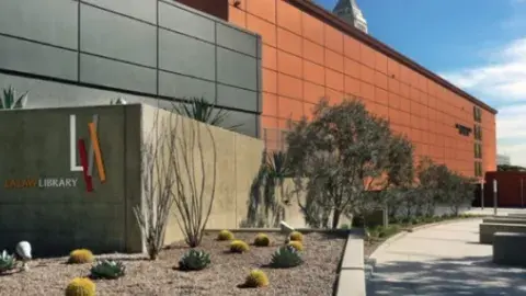 Exterior view of a library building 