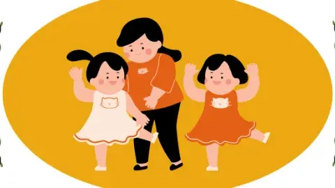 illustrated graphic of two little girls dancing with an adult