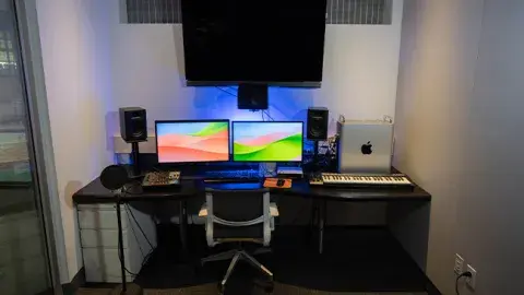 The studio room of the Octavia Lab with audio visual editing equipment.