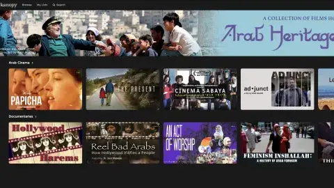 Film title cards with banner that reads Arab Heritage Month