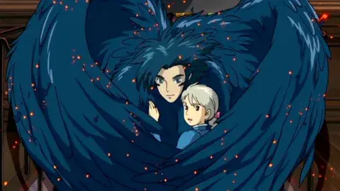 A man and a woman are enclosed in the protective black wings of the man