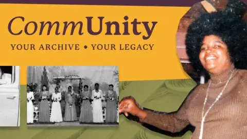 Collage and logo for "CommUnity." A person and other figures in the collage.