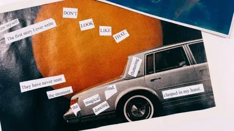 vintage car in front of an orange circle
