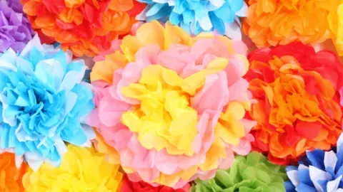 Colorful tissue paper flowers.