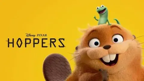 Movie advertisement for "Hoppers" featuring a beaver and a gecko