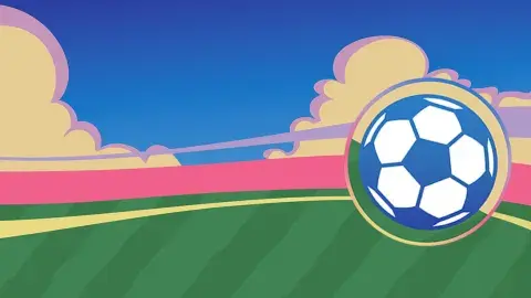 soccer ball over grass and cloudy blue sky