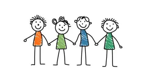 drawing of stick figure kids holding hands