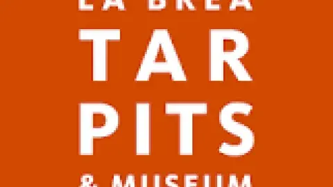 orange and white logo for La Brea Tar Pits & Museum