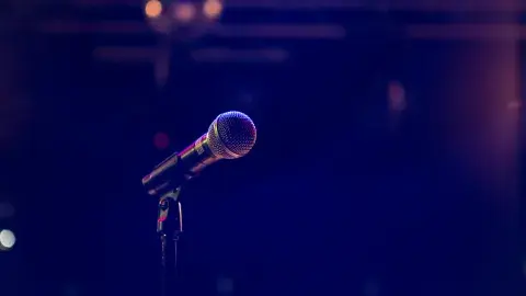 Microphone stand on stage.