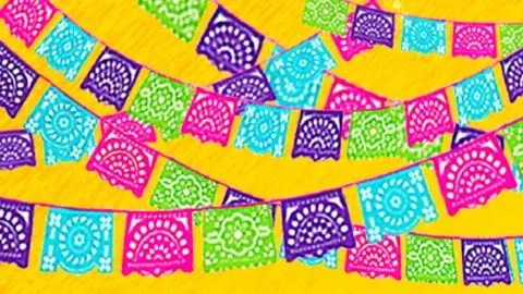 Drawing of Papel Picado banners. 