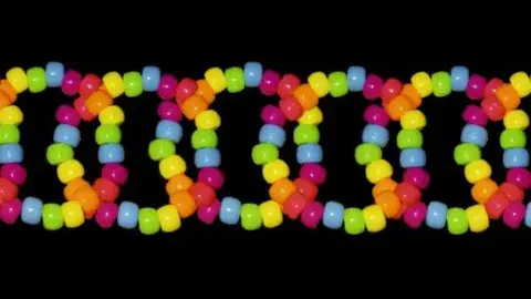 Beaded rainbow bracelets on a black background.