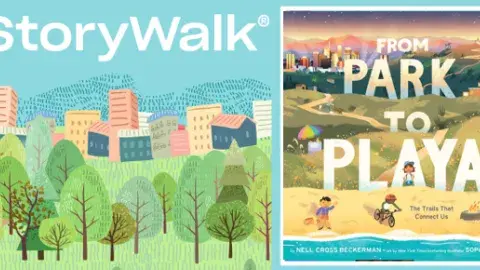 storywalk city and park landscape and Park to Playa book cover