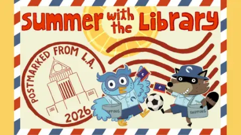 LAPL Summer With the Library 2026 artwork with a soccer ball.