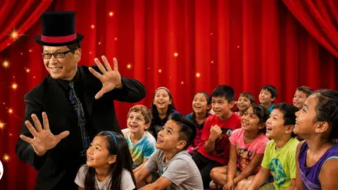 Magician with kids