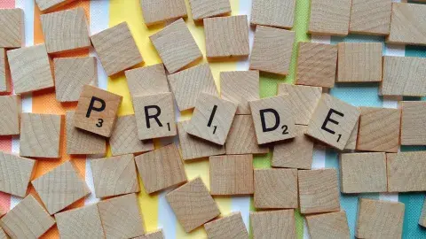 Scrabble letters that spell PRIDE