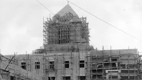 Central Library under construction with scaffolding