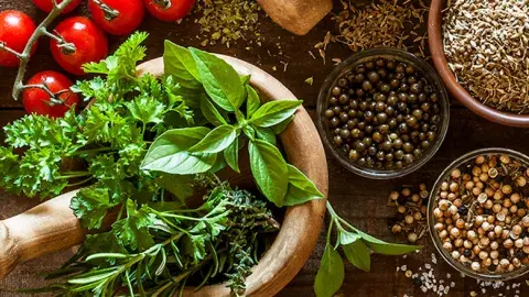 Herbs, spices, and tomatoes