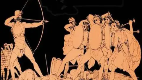 book cover of The Odyssey featuring illustration of person with bow and arrow