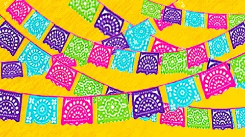 Colorful banners of papel picado