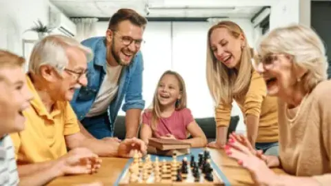  A family playing a game together.