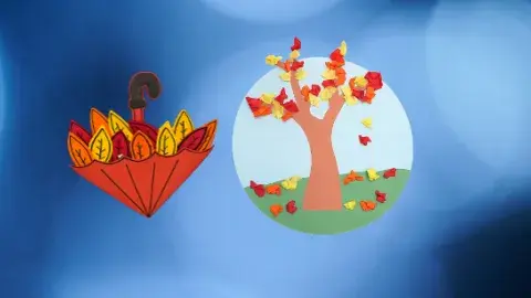 An umbrella with leaves and a fall tree craft