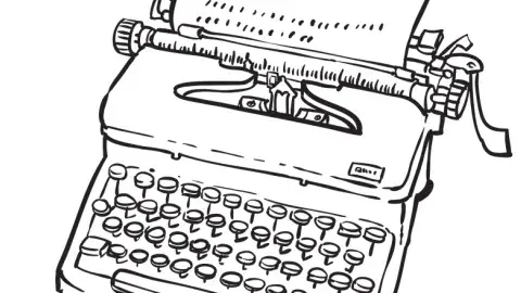 black and white drawing of a typewriter