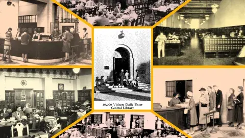 collage of central library postcards