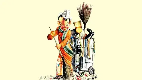 man sweeping