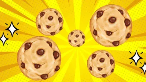 Flying cookies against a yellow background