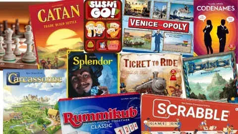 collage of board games
