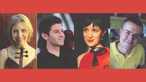 Four portraits of the musicians in the Fiato Quartet