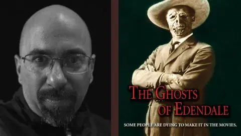 director Stefan Avalos and Ghosts of Edendale movie poster