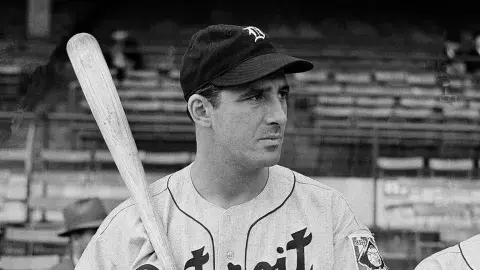 Hank Greenberg in Detroit Uniform with baseball bat