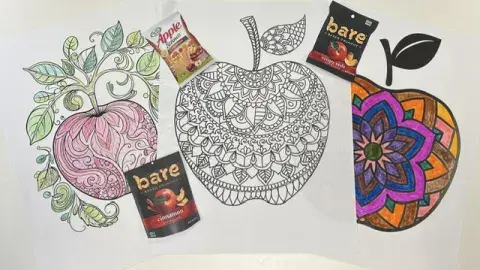 apple mandala coloring pages and 3 apple snack packages