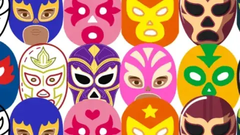 Picture shows lucha libre masks of all colors