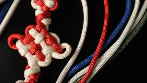 Norigae example in red, white, and blue colors.  
