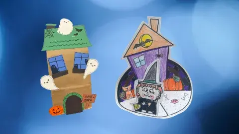 A paper bag haunted house and witch and house