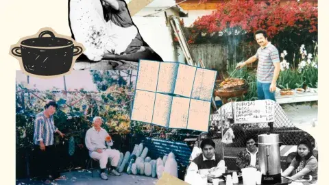 Collage of images from Shades of L.A. Photo Collection, people cooking and posing with food