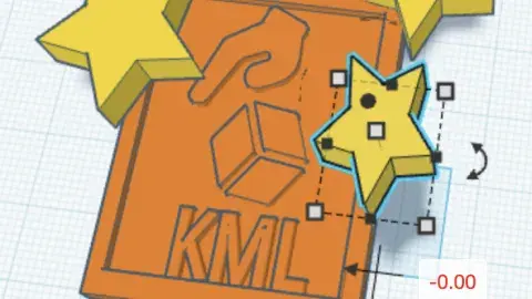 3D stars floating over a KML (Koreatown Media Lab) keychain in a digital space