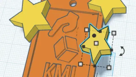 3D stars floating over a KML (Koreatown Media Lab) keychain in a digital space
