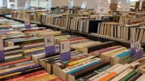 books spread out on tables